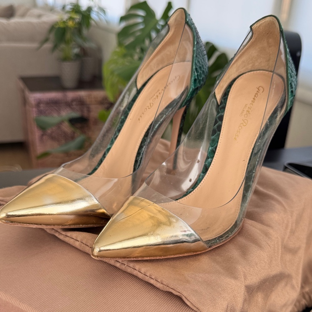 Gianvitto Rossi Gold and Green Women's Shoes